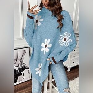 Blue Floral Women's Poncho